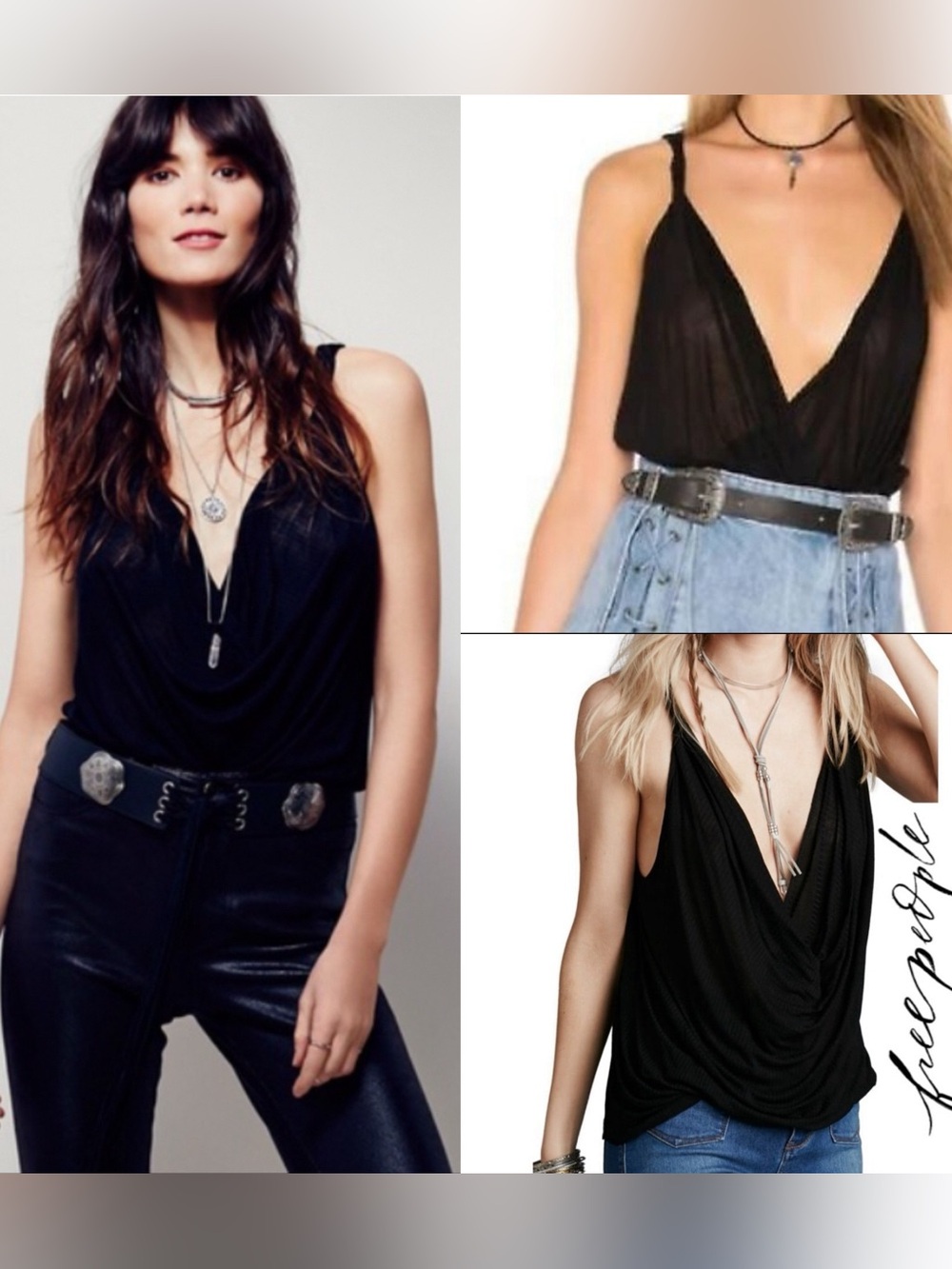 $68 Free People Bulls Eye Draped Twist Front Tank Top Draped Knit Sexy Black